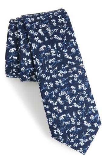 Men's Nordstrom Men's Shop Calvery Floral Cotton Skinny Tie, Size - Blue