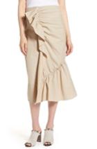 Petite Women's Halogen Ruffle Front Skirt P - Brown