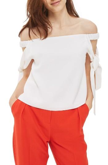 Women's Topshop Bardot Tie Sleeve Top Us (fits Like 6-8) - Ivory