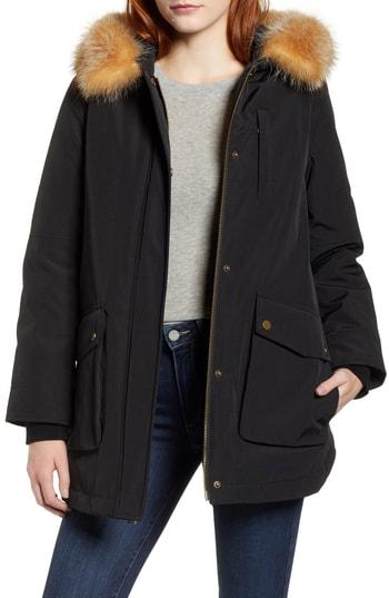 Women's Pendleton Dawson Genuine Fur Trim Down Coat - Black