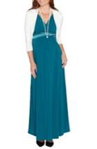 Women's Angel Tie Waist Sleeveless Maternity/nursing Gown & Bolero, Size - Blue/green