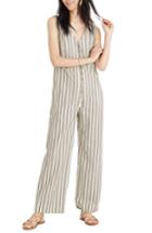 Women's Madewell Stripe Button Down Jumpsuit, Size - Beige