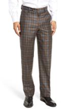 Men's Berle Flat Front Plaid Wool Trousers - Beige