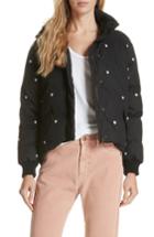 Women's The Great. Heart Embroidered Puffer Coat - Black