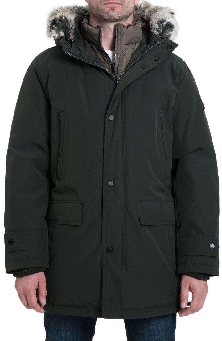 Men's Michael Kors Lagrange Parka With Faux Fur Trim - Green