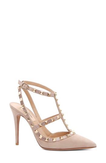 Women's Valentino Garavani Rockstud Crystal Embellished T-strap Pump .5us / 35.5eu - Pink