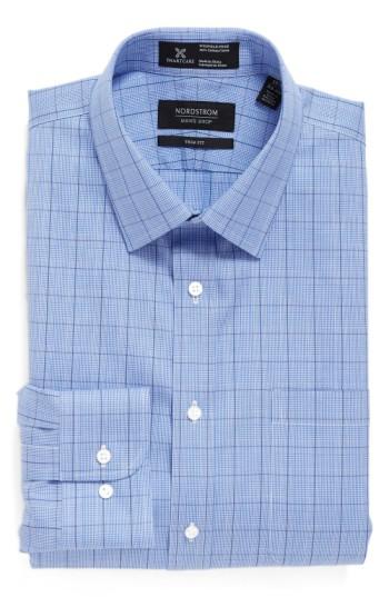 Men's Nordstrom Men's Shop Smartcare(tm) Trim Fit Plaid Dress Shirt 32/33 - Grey
