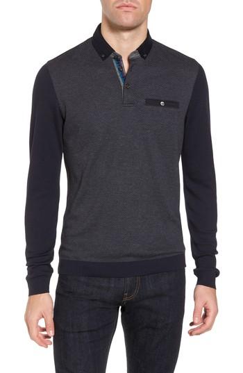 Men's Ted Baker London Woolpak Trim Fit Mouline Polo (s) - Blue