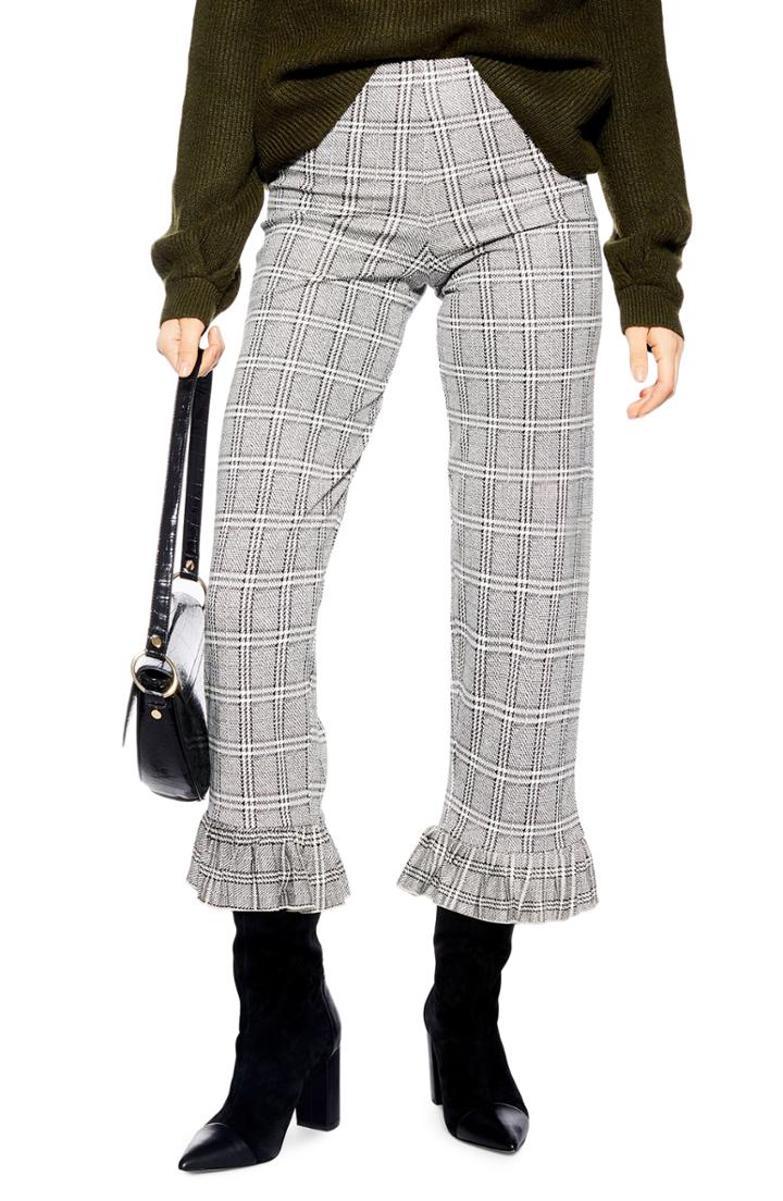 Women's Topshop Betty Frill Hem Crop Trousers Us (fits Like 0) - Black