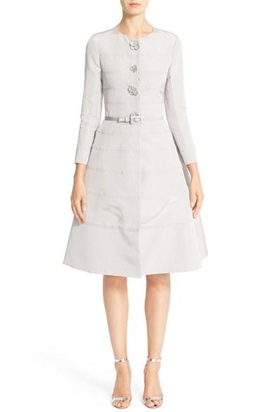 Women's Carolina Herrera Embellished Belted Silk Faille A-line Dress