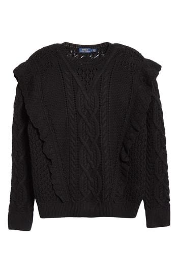 Women's Polo Ralph Lauren Ruffle Detail Wool Cable Sweater