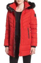 Women's Vince Camuto Down Parka With Detachable Hood & Faux Fur Trim - Red