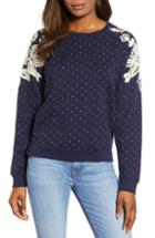 Women's Lucky Brand Chenille Detail Polka Dot Cotton Sweatshirt - Blue