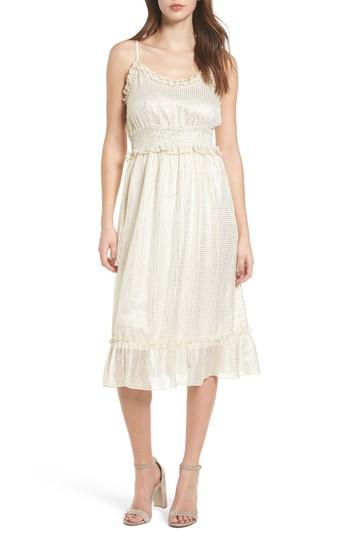 Women's Moon River Foil Print Ruffle Trim Dress - Ivory