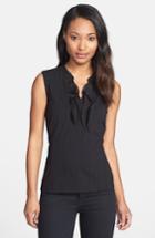 Petite Women's Nic+zoe Ruffle Trim Top P - Black