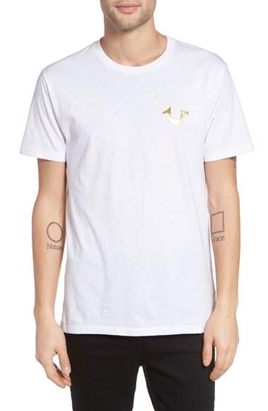 Men's True Religion Brand Jeans Gold Buddha Graphic T-shirt, Size - White