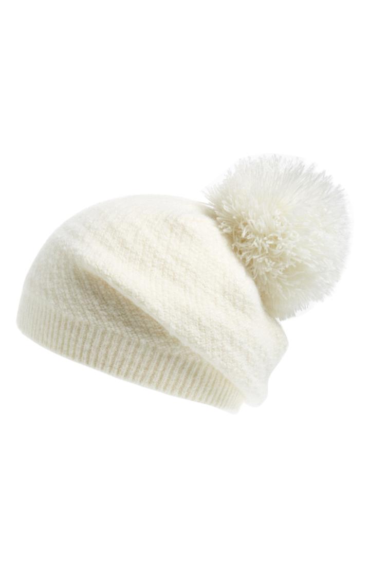 Women's Halogen Knit Pom Beret - Ivory