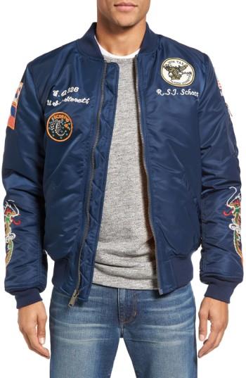 Men's Schott Nyc Souvenir Ma-1 Flight Jacket, Size - Blue