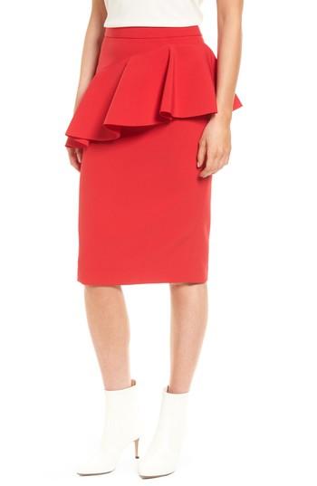 Women's Halogen Ruffle Detail Pencil Skirt - Red