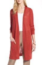 Women's Halogen Long Linen Blend Cardigan, Size - Metallic