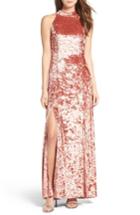 Women's Lulus Strappy Back Crushed Velvet Gown - Pink