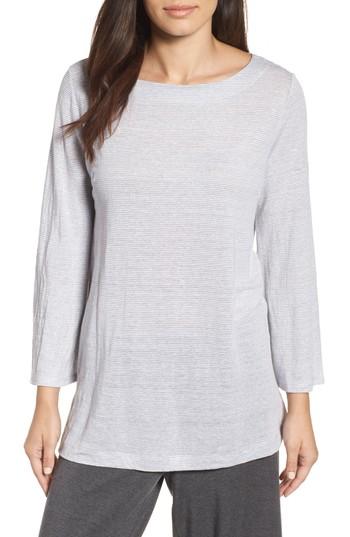 Women's Eileen Fisher Organic Linen Bateau Neck Top, Size - Grey