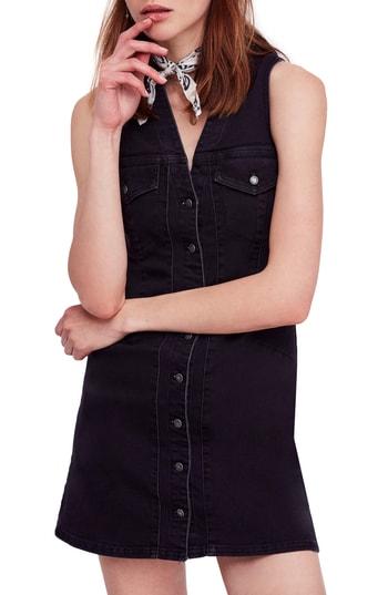 Women's Free People Wandering Star Denim Minidress - Black
