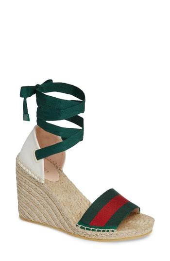 Women's Gucci Sylvie Web Espadrille Wedge Sandal .5us / 35.5eu - White
