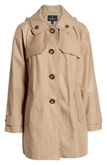 Women's London Fog Removable Hood Rain Coat - Brown