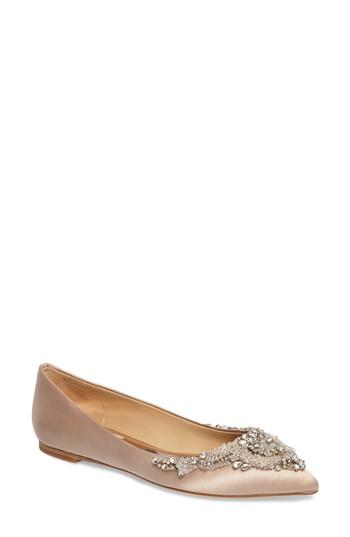 Women's Badgley Mischka Malena Embellished Flat .5 M - Beige