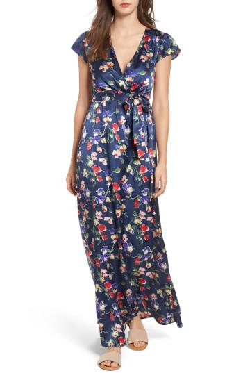 Women's Tularosa Floral Satin Faux Wrap Maxi Dress
