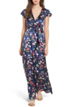 Women's Tularosa Floral Satin Faux Wrap Maxi Dress