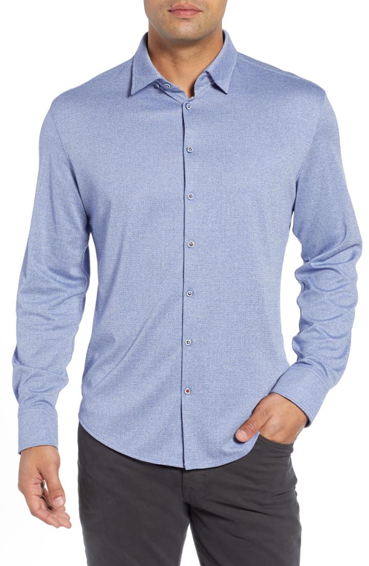 Men's Stone Rose Trim Fit Tech Knit Sport Shirt, Size - Blue