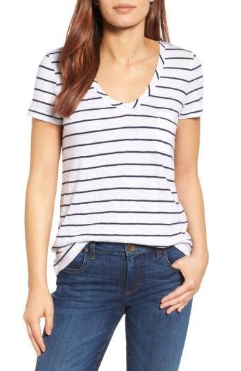 Petite Women's Caslon Rounded V-neck Tee, Size P - White