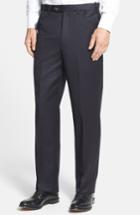 Men's Berle Self Sizer Waist Flat Front Wool Gabardine Trousers X 30 - Black