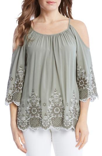Women's Karen Kane Embroidered Cold Shoulder Top - Green