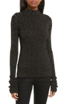 Women's Theory Wide Ribbed Metallic Merino Wool Sweater, Size - Black
