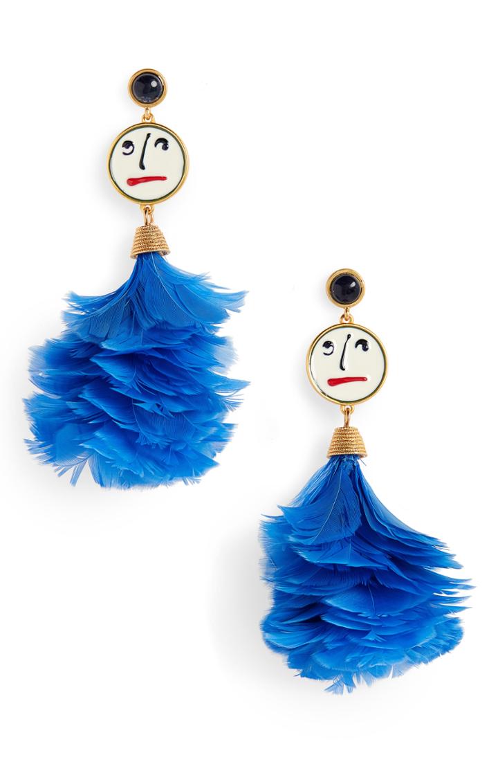 Women's Tory Burch Face & Feather Drop Earrings