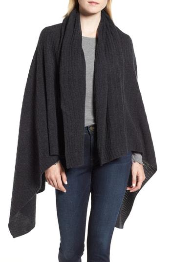 Women's Halogen Ribbed Cashmere Wrap, Size - Black