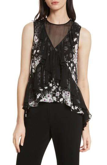 Women's Cinq A Sept Simone Ruffled Sleeveless Silk Top - Black