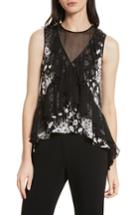 Women's Cinq A Sept Simone Ruffled Sleeveless Silk Top - Black