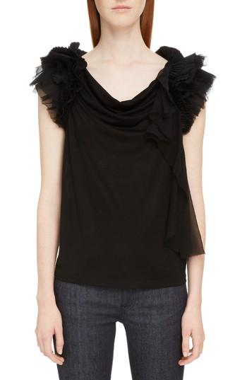 Women's Givenchy Ruffle Sleeve Jersey Top - Black