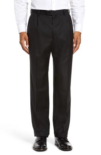 Men's Zanella Bennett Regular Fit Pleated Trousers - Black