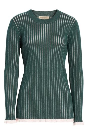 Women's Burberry Tygart Cashmere & Silk Sweater, Size - Green