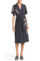 Women's Cinq A Sept Lenore Embroidered Silk Shirtdress - Blue