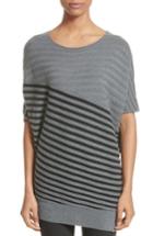 Women's St. John Collection Stripe Wool Asymmetrical Sweater - Grey