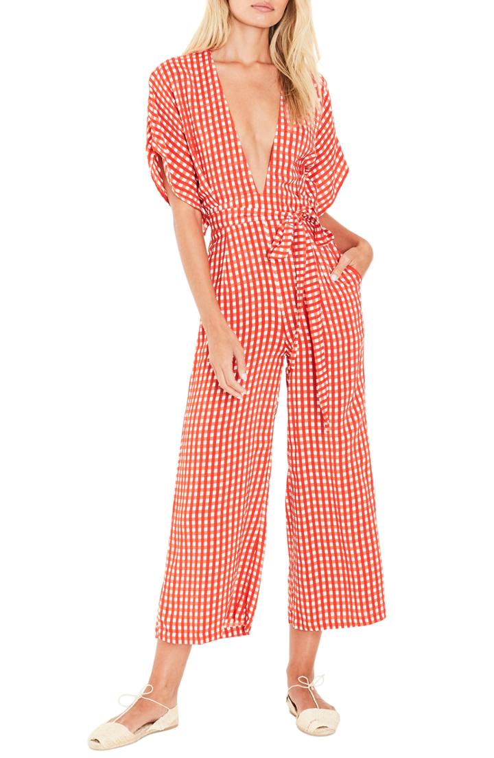 Women's Faithfull The Brand Cedric Gingham Plunge Neck Jumpsuit - Red