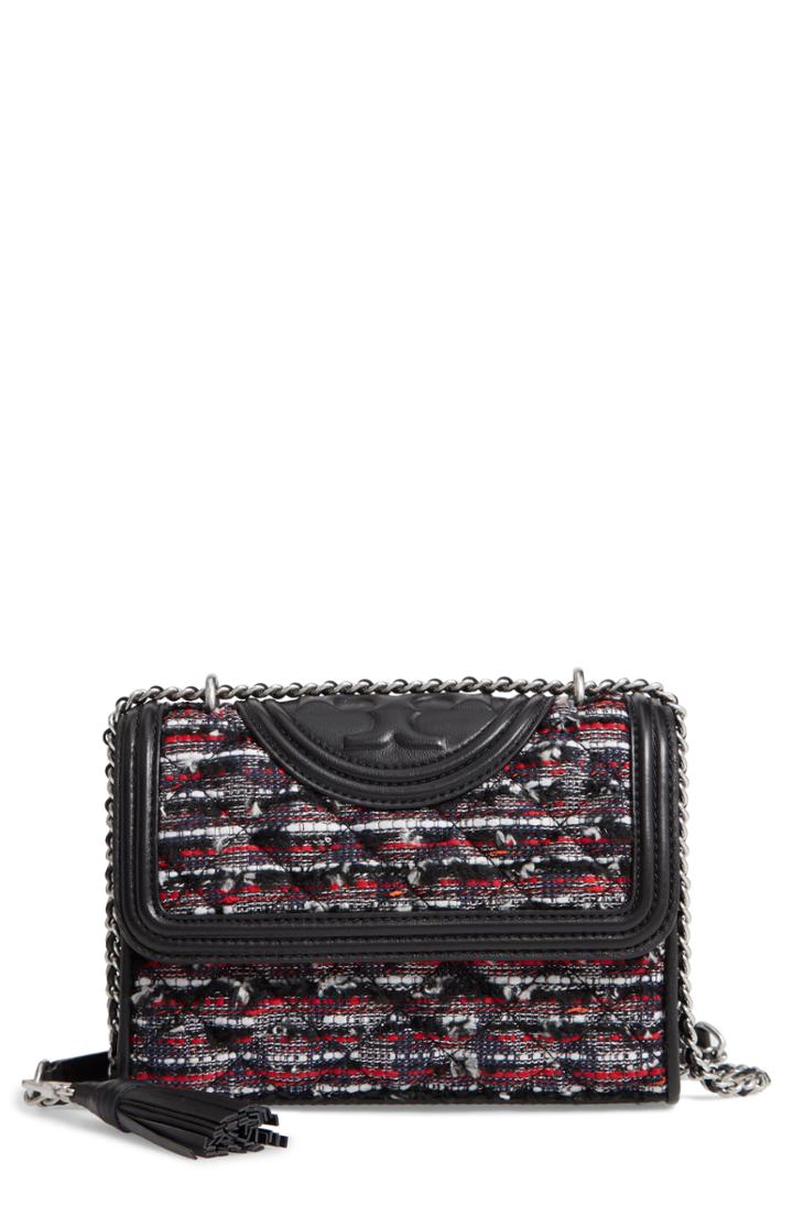 Tory Burch Small Fleming Tweed Convertible Shoulder Bag - Black