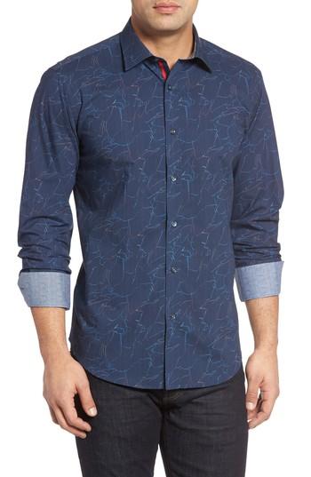 Men's Bugatchi Classic Fit Crackle Stripe Sport Shirt, Size - Blue