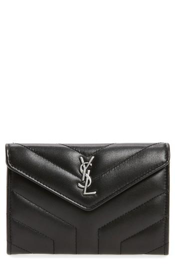 Women's Saint Laurent Small Loulou Matelasse Leather Wallet - Black